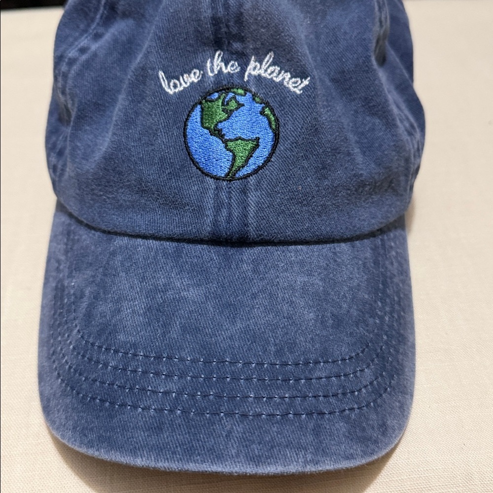 Adult Blue Earth Embroidered “Love The Planet” Cap Hat. OSFA
